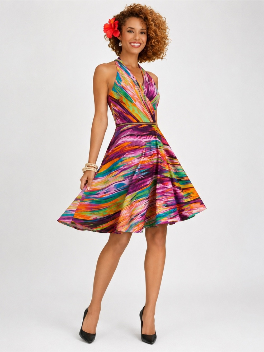 Calvin Klein Multicolor Halter Fit & Flare Zipper Waist Dress Size 6